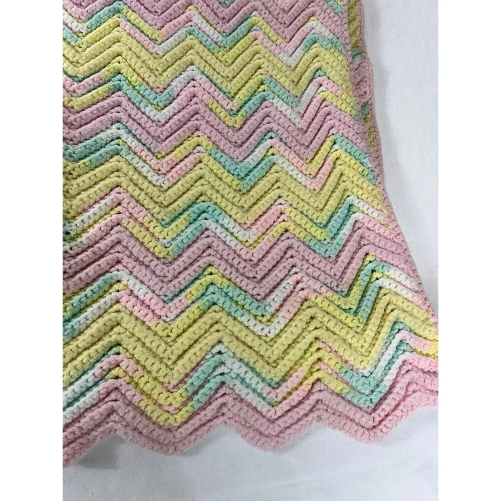 Handmade Chevron Pastel Baby Crochet Throw Cottagecore Blanket